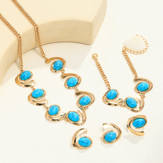 Turquoise Spiral Earrings Necklace Bracelet Ring Set