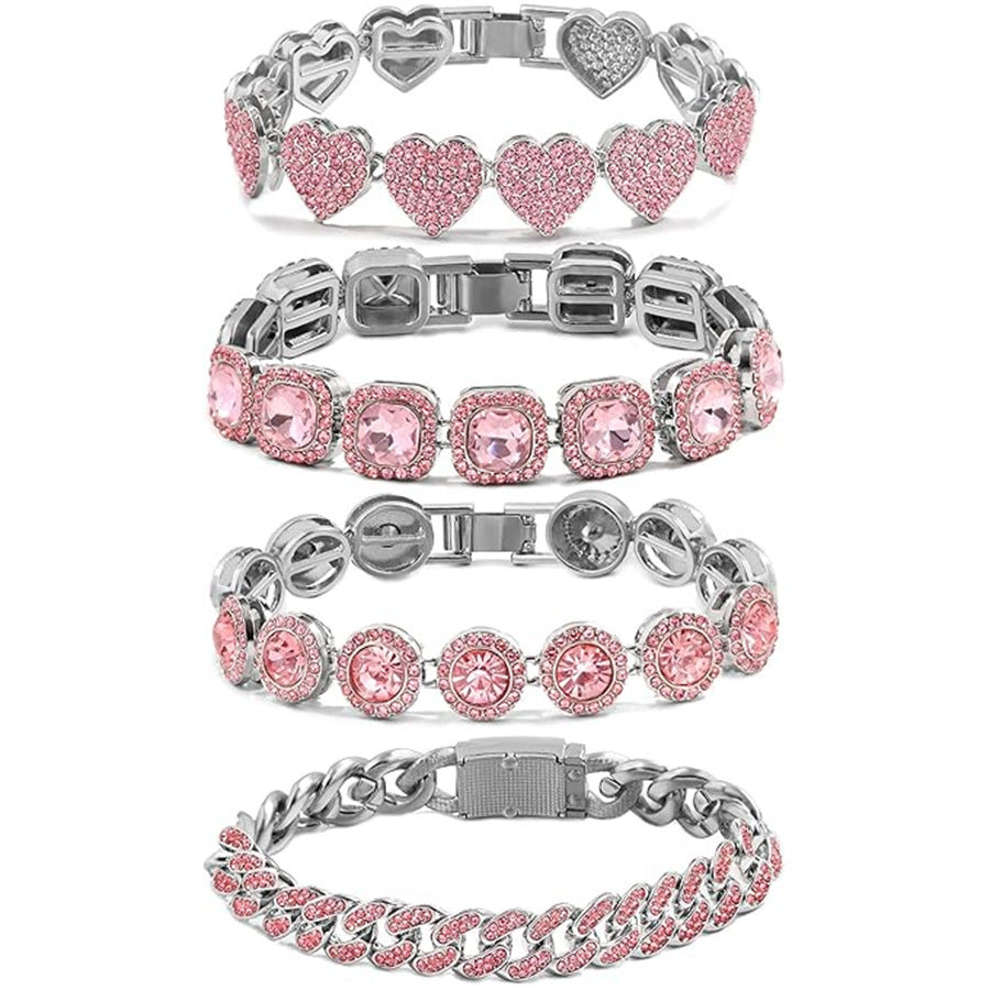 Rhinestone Iced Heart Bracelet Set