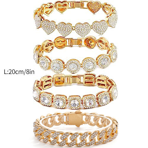 Rhinestone Iced Heart Bracelet Set