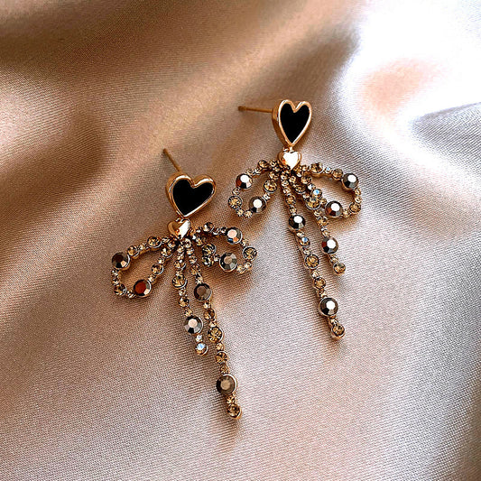 Love Heart Bow Tie Stud Earrings