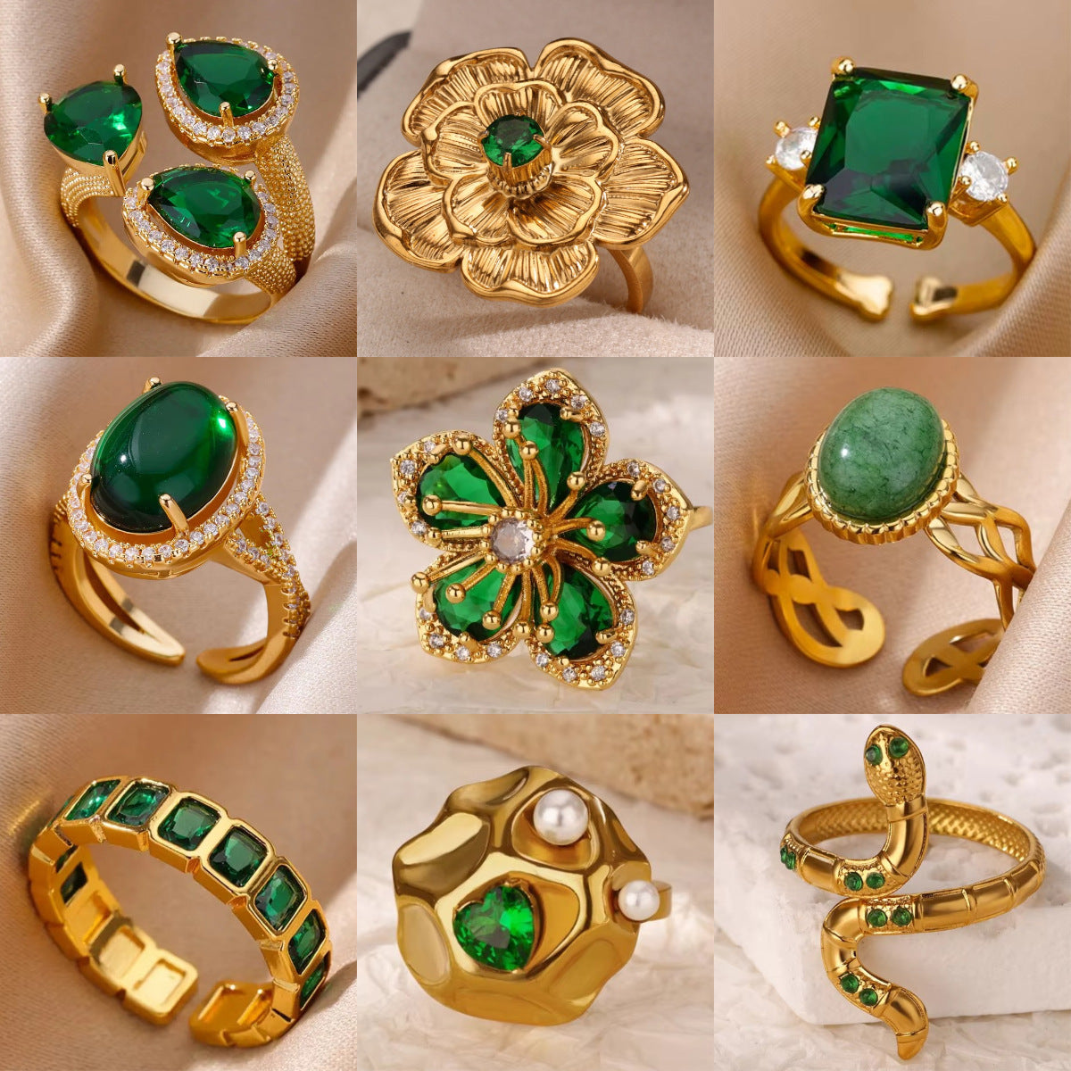 Green Gem Ring Collection
