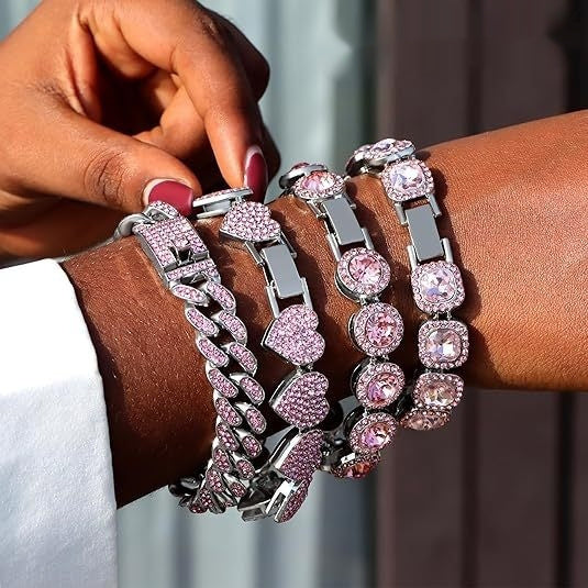 Rhinestone Iced Heart Bracelet Set